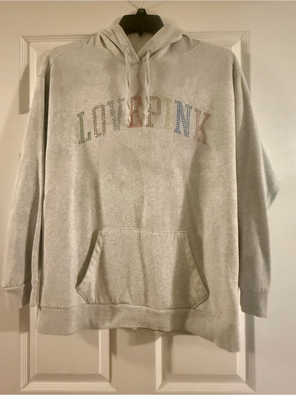 PINK by Victoria's Secret Gray Hoodie | Rainbow Rhinestone Logo Sweatshirt